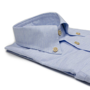 Buttoned collar shirt in blue cotton linen