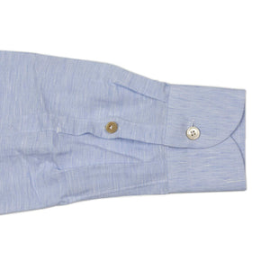 Buttoned collar shirt in blue cotton linen