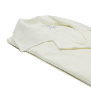 Camp collar short sleeve shirt in white horizontal jacquard stripe cotton (restock)
