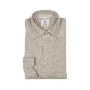 Beige linen popover shirt, one-piece Capri collar (restock)