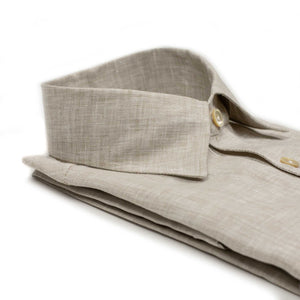 Beige linen popover shirt, one-piece Capri collar (restock)