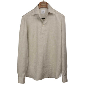 Beige linen popover shirt, one-piece Capri collar (restock)