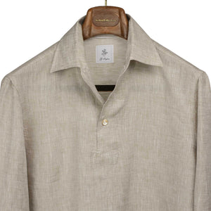 Beige linen popover shirt, one-piece Capri collar (restock)