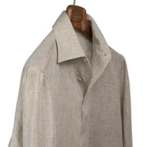 Beige linen popover shirt, one-piece Capri collar (restock)