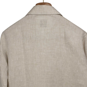 Beige linen popover shirt, one-piece Capri collar (restock)