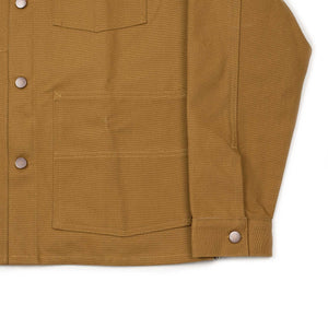 Chore jacket in handloomed diamond jacquard and tan cotton canvas