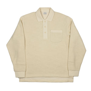 Lined polo sweater in ecru wool and cotton