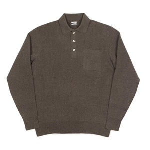Molded polo sweater in dark brown wool mix