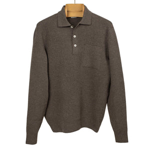 Molded polo sweater in dark brown wool mix