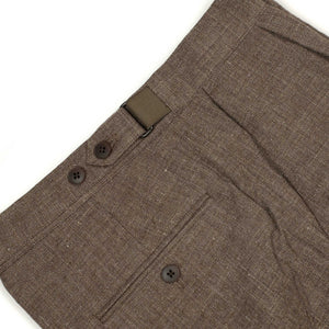 Side tab trousers in mixed brown wool and linen