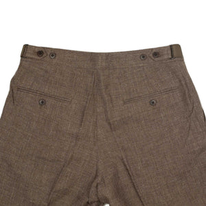 Side tab trousers in mixed brown wool and linen