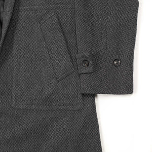 Belted robe coat in charcoal French wool hopsack