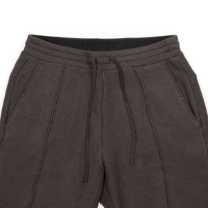 Pin-tuck sweat pants in dark brown cotton and lyocell