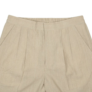 Pleated easy pants in oatmeal wool linen cotton (Exclusive)