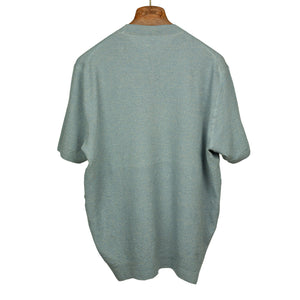 Molded short sleeve crewneck in pale blue linen and silk
