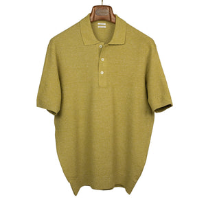 Molded polo in mustard yellow mixed linen and silk