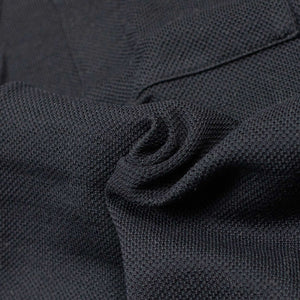 Short sleeve shirt in navy wool and cotton pique