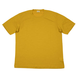 Short sleeve t-shirt in mustard yellow washable wool jersey