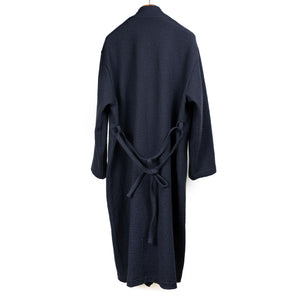 IKIJI FW26 Belted stand collar coat in navy blue double-faced