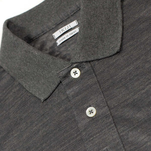 Long sleeve polo shirt in charcoal linen jersey
