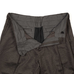 Pleated easy pants in espresso linen and rayon twill