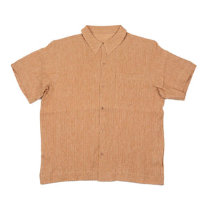 Short sleeve shirt in peach linen and rayon gauze