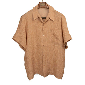 Short sleeve shirt in peach linen and rayon gauze