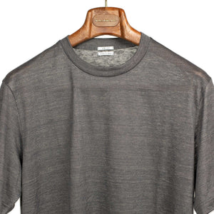 Short sleeve tee shirt in charcoal melange linen jersey