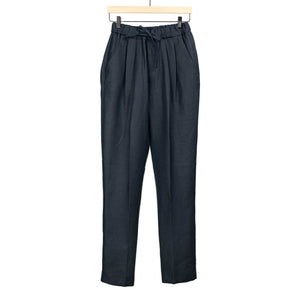 Pleated drawstring pants in navy midweight linen (restock)