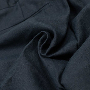 Pleated drawstring shorts in navy midweight linen (restock)