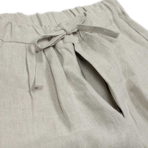 Pleated drawstring shorts in stone midweight linen
