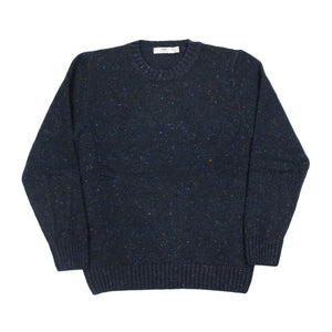 Crewneck sweater in navy blue donegal merino and cashmere