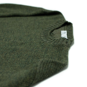 Crewneck sweater in Avocado green merino, cashmere, alpaca & silk