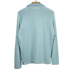 Long sleeve saddle shoulder polo in Delphi light blue alpaca and silk