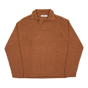 Long sleeve saddle shoulder polo in Rust Marl alpaca and silk