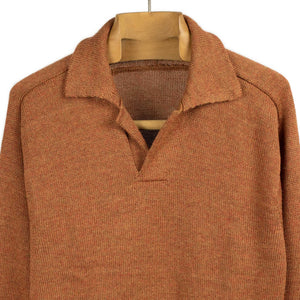 Long sleeve saddle shoulder polo in Rust Marl alpaca and silk