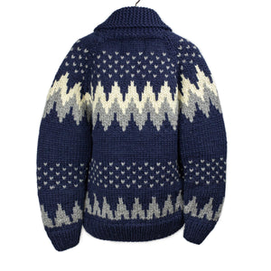 Kanata FW25 Cowichan cardigan in navy and grey winter chevron – No
