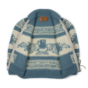 Kanata FW25 Eagle hand-knit Cowichan cardigan, country blue