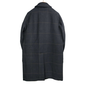 Traveller Coat in navy and chocolate windowpane melton wool double cloth