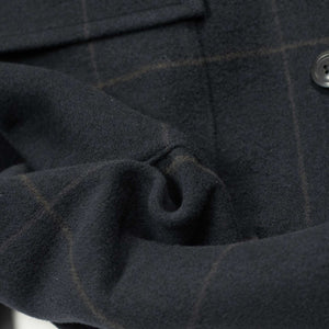 Traveller Coat in navy and chocolate windowpane melton wool double cloth