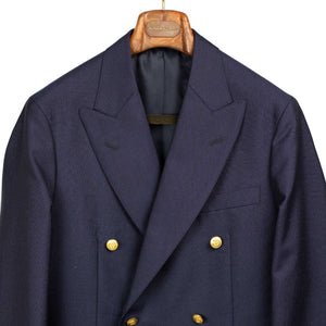 Double breasted blazer in navy wool and mohair hopsack