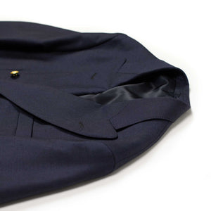 Double breasted blazer in navy wool and mohair hopsack