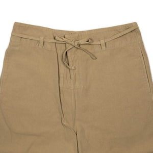 Traveller drawstring pants in garment dyed khaki cotton linen