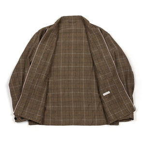 Kaptain Sunshine SS26 Fly Blouson in brown plaid linen and kid