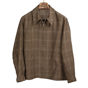 Kaptain Sunshine SS26 Fly Blouson in brown plaid linen and kid