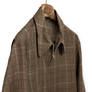Kaptain Sunshine SS26 Fly Blouson in brown plaid linen and kid