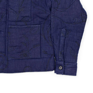 Bodhi quilted jacket in hand embroidered botanical indigo-dyed organic cotton