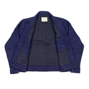 Bodhi quilted jacket in hand embroidered botanical indigo-dyed organic cotton