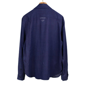 Luis shirt in indigo blue handwoven cotton with hand-embroidered flowers