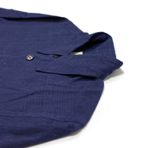 Luis shirt in indigo blue handwoven cotton with hand-embroidered flowers